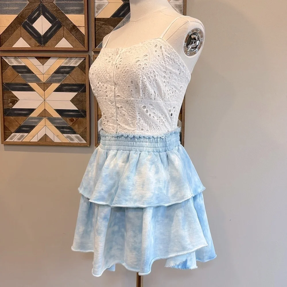 LoveShackFancy Ruffle Mini Skirt Dyed Blue Small NWT